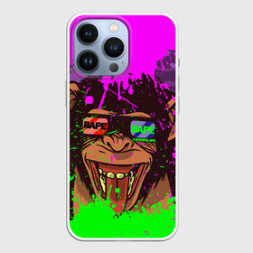 Чехол для iPhone 13 Pro с принтом 3D Neon Monkey в Новосибирске,  |  | 3d очки | bapy | brand | chimp | cool paint | fashion | hype beast | japan | neon | paint | trend | анаглиф | байп | байпи | брызги красок | бэйп | бэйпи | камуфляж | купающаяся обезьяна | мода | неон | тренд | хайп бист | хайповый бренд | ш