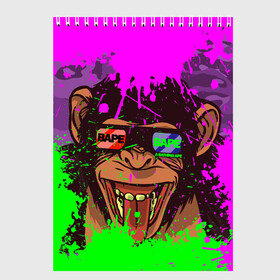 Скетчбук с принтом 3D Neon Monkey в Новосибирске, 100% бумага
 | 48 листов, плотность листов — 100 г/м2, плотность картонной обложки — 250 г/м2. Листы скреплены сверху удобной пружинной спиралью | 3d очки | bapy | brand | chimp | cool paint | fashion | hype beast | japan | neon | paint | trend | анаглиф | байп | байпи | брызги красок | бэйп | бэйпи | камуфляж | купающаяся обезьяна | мода | неон | тренд | хайп бист | хайповый бренд | ш