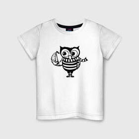 Детская футболка хлопок с принтом Совенок с корабликом в Новосибирске, 100% хлопок | круглый вырез горловины, полуприлегающий силуэт, длина до линии бедер | Тематика изображения на принте: owl | owls | сова | совушка | совы | филин | фраза | юмор