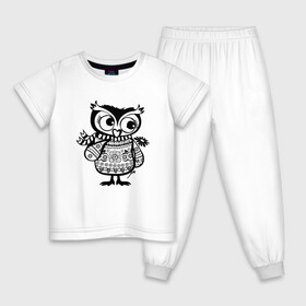 Детская пижама хлопок с принтом Совушка с цветочком в Новосибирске, 100% хлопок |  брюки и футболка прямого кроя, без карманов, на брюках мягкая резинка на поясе и по низу штанин
 | Тематика изображения на принте: owl | owls | сова | совушка | совы | филин | фраза | юмор