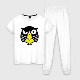 Женская пижама хлопок с принтом Сердитая сова в Новосибирске, 100% хлопок | брюки и футболка прямого кроя, без карманов, на брюках мягкая резинка на поясе и по низу штанин | Тематика изображения на принте: owl | owls | сова | совушка | совы | филин | фраза | юмор