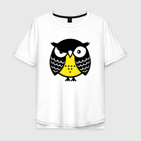 Мужская футболка хлопок Oversize с принтом Сердитая сова в Новосибирске, 100% хлопок | свободный крой, круглый ворот, “спинка” длиннее передней части | Тематика изображения на принте: owl | owls | сова | совушка | совы | филин | фраза | юмор