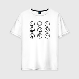 Женская футболка хлопок Oversize с принтом настроение  в Новосибирске, 100% хлопок | свободный крой, круглый ворот, спущенный рукав, длина до линии бедер
 | cheerful | emoji | emotions | joyful | mood | sad | smiley | веселый | грустный | настроение | радостный | смайлик | эмоции