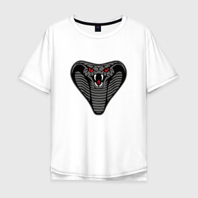 Мужская футболка хлопок Oversize с принтом Кобра в Новосибирске, 100% хлопок | свободный крой, круглый ворот, “спинка” длиннее передней части | агрессия | голова | змея | кобра | оскал | угроза | фантазия