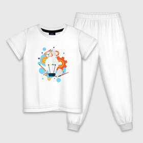 Детская пижама хлопок с принтом Наука в Новосибирске, 100% хлопок |  брюки и футболка прямого кроя, без карманов, на брюках мягкая резинка на поясе и по низу штанин
 | карандаш | кисть | лампочка | наука | рисунок | часы | шестеренки