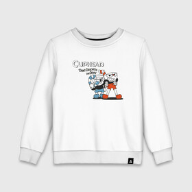 Детский свитшот хлопок с принтом Cuphead в Новосибирске, 100% хлопок | круглый вырез горловины, эластичные манжеты, пояс и воротник | cuphead | game | illustration | mugman