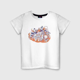 Детская футболка хлопок с принтом Cuphead в Новосибирске, 100% хлопок | круглый вырез горловины, полуприлегающий силуэт, длина до линии бедер | cartoon | cuphead | fire | game | illustration | mugman | skeleton