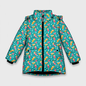 Зимняя куртка для девочек 3D с принтом Летняя текстура в Новосибирске, ткань верха — 100% полиэстер; подклад — 100% полиэстер, утеплитель — 100% полиэстер. | длина ниже бедра, удлиненная спинка, воротник стойка и отстегивающийся капюшон. Есть боковые карманы с листочкой на кнопках, утяжки по низу изделия и внутренний карман на молнии. 

Предусмотрены светоотражающий принт на спинке, радужный светоотражающий элемент на пуллере молнии и на резинке для утяжки. | background | cocktails | drinks | juice | summer | summer texture | texture | бокалы | коктейли | летняя текстура | лето | напитки | сок | текстура | фон