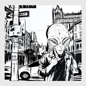 Магнитный плакат 3Х3 с принтом Портрет пришельца в Нью Йорке в Новосибирске, Полимерный материал с магнитным слоем | 9 деталей размером 9*9 см | alien | art | hipster | illustration | landscape | new york | ufo | арт | иллюстрация | инопланетянин | картина | нло | нью йорк | пейзаж | пешеходный переход | пришелец | рисунок | рисунок карандашом | светофор | указатель