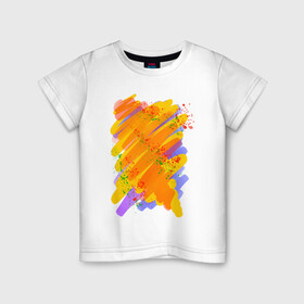 Детская футболка хлопок с принтом Яркость красок в Новосибирске, 100% хлопок | круглый вырез горловины, полуприлегающий силуэт, длина до линии бедер | art | orange | print | брызги | краски | принт | пятна | творчество | яркость