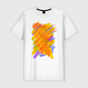 Мужская футболка хлопок Slim с принтом Яркость красок в Новосибирске, 92% хлопок, 8% лайкра | приталенный силуэт, круглый вырез ворота, длина до линии бедра, короткий рукав | art | orange | print | брызги | краски | принт | пятна | творчество | яркость