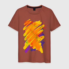 Мужская футболка хлопок с принтом Яркость красок в Новосибирске, 100% хлопок | прямой крой, круглый вырез горловины, длина до линии бедер, слегка спущенное плечо. | art | orange | print | брызги | краски | принт | пятна | творчество | яркость