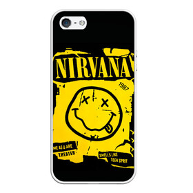 Чехол для iPhone 5/5S матовый с принтом Nirvana 1987 в Новосибирске, Силикон | Область печати: задняя сторона чехла, без боковых панелей | Тематика изображения на принте: album | curt | kobain | logo | music | nevermind | nirvana | rock | smells like | smile | teen spirit | альбом | гитара | курт кобейн | логотип | музыка | невермайнд | нирвана | рок | смайл | стикер