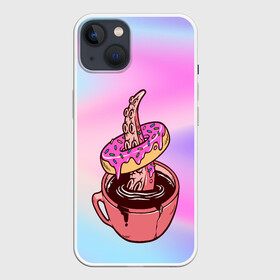 Чехол для iPhone 13 с принтом Щупальца сладкоежка в Новосибирске,  |  | градиент | кофе | осьминог | пончик | чашка | щупальца