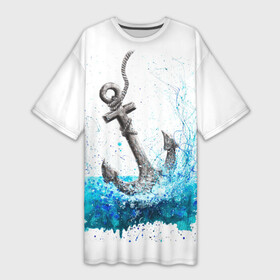 Платье-футболка 3D с принтом Якорь На Холсте в Новосибирске,  |  | акварель | гуашь | карикатура | море | морская | морская тематика | морякам | моряку | океан | рисунок | холст | якорь