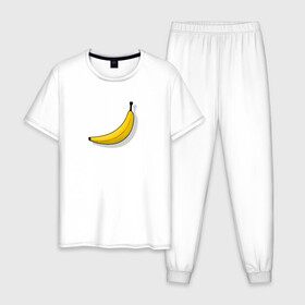 Мужская пижама хлопок с принтом Самый обычный банан в Новосибирске, 100% хлопок | брюки и футболка прямого кроя, без карманов, на брюках мягкая резинка на поясе и по низу штанин
 | banana | банан | еда | минимализм | тропический | фрукт