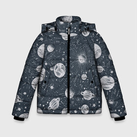 Зимняя куртка для мальчиков 3D с принтом Звезды, планеты и созвездия в Новосибирске, ткань верха — 100% полиэстер; подклад — 100% полиэстер, утеплитель — 100% полиэстер | длина ниже бедра, удлиненная спинка, воротник стойка и отстегивающийся капюшон. Есть боковые карманы с листочкой на кнопках, утяжки по низу изделия и внутренний карман на молнии. 

Предусмотрены светоотражающий принт на спинке, радужный светоотражающий элемент на пуллере молнии и на резинке для утяжки | space | арт | звезды | кометы | космос | метеориты | планеты | созвездия