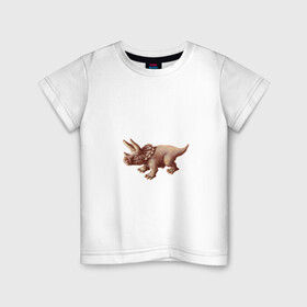 Детская футболка хлопок с принтом Трицератопс в Новосибирске, 100% хлопок | круглый вырез горловины, полуприлегающий силуэт, длина до линии бедер | арт | динозавры | звери | принт | трицератопс