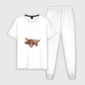 Мужская пижама хлопок с принтом Трицератопс в Новосибирске, 100% хлопок | брюки и футболка прямого кроя, без карманов, на брюках мягкая резинка на поясе и по низу штанин
 | Тематика изображения на принте: арт | динозавры | звери | принт | трицератопс