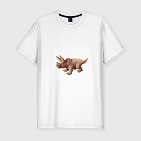 Мужская футболка хлопок Slim с принтом Трицератопс в Новосибирске, 92% хлопок, 8% лайкра | приталенный силуэт, круглый вырез ворота, длина до линии бедра, короткий рукав | Тематика изображения на принте: арт | динозавры | звери | принт | трицератопс