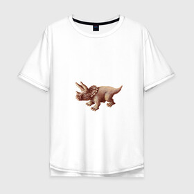 Мужская футболка хлопок Oversize с принтом Трицератопс в Новосибирске, 100% хлопок | свободный крой, круглый ворот, “спинка” длиннее передней части | Тематика изображения на принте: арт | динозавры | звери | принт | трицератопс