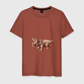 Мужская футболка хлопок с принтом Трицератопс в Новосибирске, 100% хлопок | прямой крой, круглый вырез горловины, длина до линии бедер, слегка спущенное плечо. | арт | динозавры | звери | принт | трицератопс