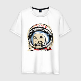 Мужская футболка хлопок с принтом Быть первым как Юрий Гагарин в Новосибирске, 100% хлопок | прямой крой, круглый вырез горловины, длина до линии бедер, слегка спущенное плечо. | астронавт | восток1 | гагарин | земля | космонавт | космос | планеты | юрий