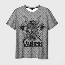 Мужская футболка 3D с принтом Valheim Viking dark в Новосибирске, 100% полиэфир | прямой крой, круглый вырез горловины, длина до линии бедер | fantasy | mmo | valheim | valve | валхейм | вальхейм | викинги | выживалка | игра | королевская битва | ммо | ролевая игра | фэнтази