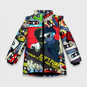 Зимняя куртка для девочек 3D с принтом Daft Punk Records в Новосибирске, ткань верха — 100% полиэстер; подклад — 100% полиэстер, утеплитель — 100% полиэстер. | длина ниже бедра, удлиненная спинка, воротник стойка и отстегивающийся капюшон. Есть боковые карманы с листочкой на кнопках, утяжки по низу изделия и внутренний карман на молнии. 

Предусмотрены светоотражающий принт на спинке, радужный светоотражающий элемент на пуллере молнии и на резинке для утяжки. | by craig drake | daft punk | madeinkipish | thomas bangalter | дафт панк | маски | тома и ги мануэль