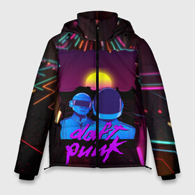 Мужская зимняя куртка 3D с принтом Daft Punk Electrix в Новосибирске, верх — 100% полиэстер; подкладка — 100% полиэстер; утеплитель — 100% полиэстер | длина ниже бедра, свободный силуэт Оверсайз. Есть воротник-стойка, отстегивающийся капюшон и ветрозащитная планка. 

Боковые карманы с листочкой на кнопках и внутренний карман на молнии. | Тематика изображения на принте: by craig drake | daft punk | madeinkipish | thomas bangalter | дафт панк | маски | тома и ги мануэль