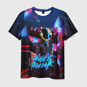 Мужская футболка 3D с принтом daft punk neon rock в Новосибирске, 100% полиэфир | прямой крой, круглый вырез горловины, длина до линии бедер | by craig drake | daft punk | madeinkipish | thomas bangalter | дафт панк | маски | тома и ги мануэль