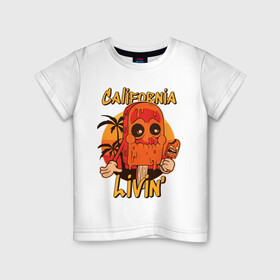 Детская футболка хлопок с принтом California ice cream в Новосибирске, 100% хлопок | круглый вырез горловины, полуприлегающий силуэт, длина до линии бедер | art | california | ice cream | palm trees | summer | sunset | арт | закат | калифорния | лето | мороженое | пальмы