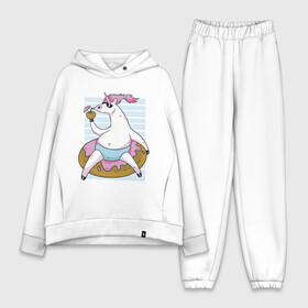 Женский костюм хлопок Oversize с принтом Chilling Unicorn в Новосибирске,  |  | art | cocktail | donut | drawing | unicorn | арт | единорог | коктейль | пончик | рисунок