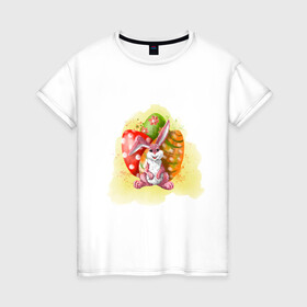 Женская футболка хлопок с принтом Пасхальный кролик в Новосибирске, 100% хлопок | прямой крой, круглый вырез горловины, длина до линии бедер, слегка спущенное плечо | арт | заяц | звери | кролик | пасха | принт