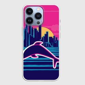 Чехол для iPhone 13 Pro с принтом Ретро дельфин в Новосибирске,  |  | город | дельфин | закат | море | ретро