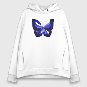 Женское худи Oversize хлопок с принтом Бабочка в Новосибирске, френч-терри — 70% хлопок, 30% полиэстер. Мягкий теплый начес внутри —100% хлопок | боковые карманы, эластичные манжеты и нижняя кромка, капюшон на магнитной кнопке | butterfly | арт | сине белая бабочка