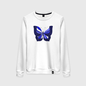Женский свитшот хлопок с принтом Бабочка в Новосибирске, 100% хлопок | прямой крой, круглый вырез, на манжетах и по низу широкая трикотажная резинка  | butterfly | арт | сине белая бабочка
