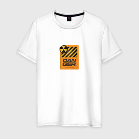 Мужская футболка хлопок с принтом DANGER в Новосибирске, 100% хлопок | прямой крой, круглый вырез горловины, длина до линии бедер, слегка спущенное плечо. | внимание | знак опасности | опасность | полосы | радиоактивный | стоять