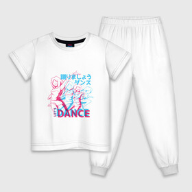 Детская пижама хлопок с принтом Anime Neon Dance в Новосибирске, 100% хлопок |  брюки и футболка прямого кроя, без карманов, на брюках мягкая резинка на поясе и по низу штанин
 | 3d | 3д | anaglyph | anime | cyan | girl | girls | japan | japanese | lets dance | manga | анаглиф | давайте танцевать | девочки | девушки | кандзи | манга | неоновая графика | неоновые огни | неоновый принт | символы | танец | танцы