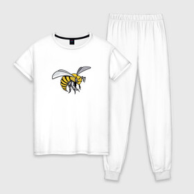 Женская пижама хлопок с принтом Грозная Пчела в Новосибирске, 100% хлопок | брюки и футболка прямого кроя, без карманов, на брюках мягкая резинка на поясе и по низу штанин | грозная пчела | злая пчела | насекомое | пчела | пчела воин | рисунок