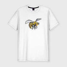 Мужская футболка хлопок Slim с принтом Грозная Пчела в Новосибирске, 92% хлопок, 8% лайкра | приталенный силуэт, круглый вырез ворота, длина до линии бедра, короткий рукав | грозная пчела | злая пчела | насекомое | пчела | пчела воин | рисунок