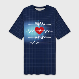 Платье-футболка 3D с принтом Ритм Сердца в Новосибирске,  |  | heart | love | врачу | доктору | кардиолог | медбрат | медику | медицина | медсестра | подарок | пульс | сердце | скорая помощь