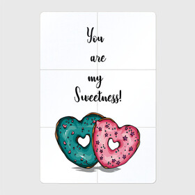 Магнитный плакат 2Х3 с принтом Пончики сердце в Новосибирске, Полимерный материал с магнитным слоем | 6 деталей размером 9*9 см | Тематика изображения на принте: глазурь | десерт | надпись | пончики | сердце | сладость