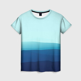 Женская футболка 3D с принтом Море в Новосибирске, 100% полиэфир ( синтетическое хлопкоподобное полотно) | прямой крой, круглый вырез горловины, длина до линии бедер | арт | вектор | векторный рисунок | геометрические фигуры | геометрия | линии | море | небо | оттенки синего | рисунок | синий