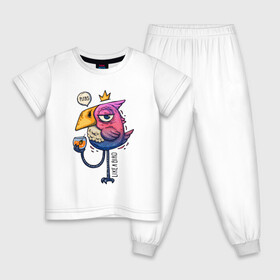 Детская пижама хлопок с принтом Светская птица в Новосибирске, 100% хлопок |  брюки и футболка прямого кроя, без карманов, на брюках мягкая резинка на поясе и по низу штанин
 | градиент | коктейль | корона | попугай | птица