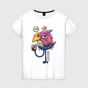 Женская футболка хлопок с принтом Светская птица в Новосибирске, 100% хлопок | прямой крой, круглый вырез горловины, длина до линии бедер, слегка спущенное плечо | градиент | коктейль | корона | попугай | птица