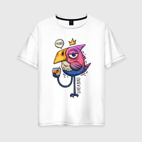 Женская футболка хлопок Oversize с принтом Светская птица в Новосибирске, 100% хлопок | свободный крой, круглый ворот, спущенный рукав, длина до линии бедер
 | градиент | коктейль | корона | попугай | птица