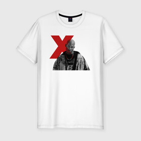 Мужская футболка хлопок Slim с принтом DMX - american rapper в Новосибирске, 92% хлопок, 8% лайкра | приталенный силуэт, круглый вырез ворота, длина до линии бедра, короткий рукав | american | dmx | dog | earl simmons | gangsta | hip hop | legend | rap | rapper | музыка | рэп | хип хоп