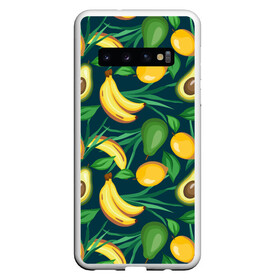 Чехол для Samsung Galaxy S10 с принтом Фрукты в Новосибирске, Силикон | Область печати: задняя сторона чехла, без боковых панелей | Тематика изображения на принте: avokado | авокадо | бананы | лимоны | фрукты