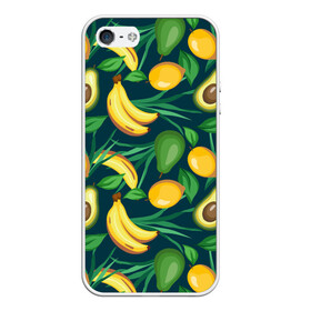 Чехол для iPhone 5/5S матовый с принтом Фрукты в Новосибирске, Силикон | Область печати: задняя сторона чехла, без боковых панелей | Тематика изображения на принте: avokado | авокадо | бананы | лимоны | фрукты